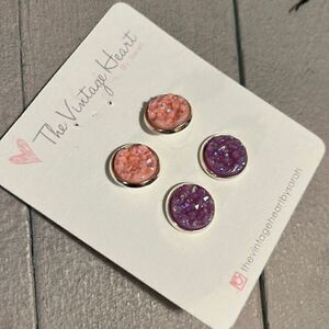 New Peach + Lavender Druzy Stud Earrings
